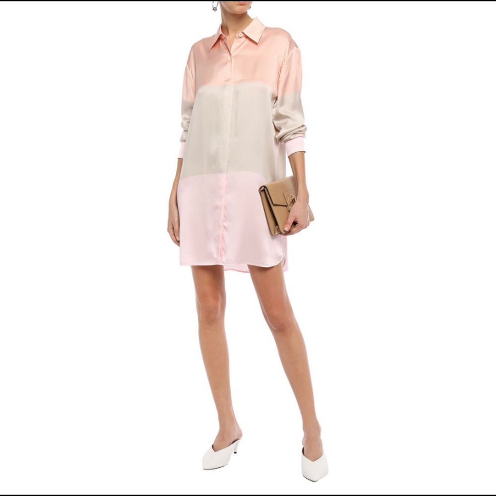 Equipment Silk-Satin Color Block Shirt Dress